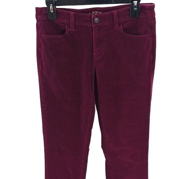 Loft Womens Size 4 Super Skinny Pants Burgundy Stretch Velour Mid Rise - Picture 3 of 7